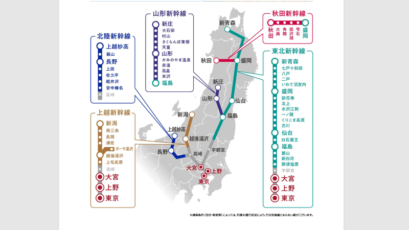 東京・上野・大宮発着行き先マップ