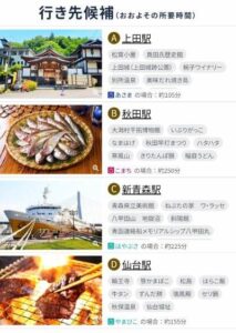 どこビュンの行き先候補4駅