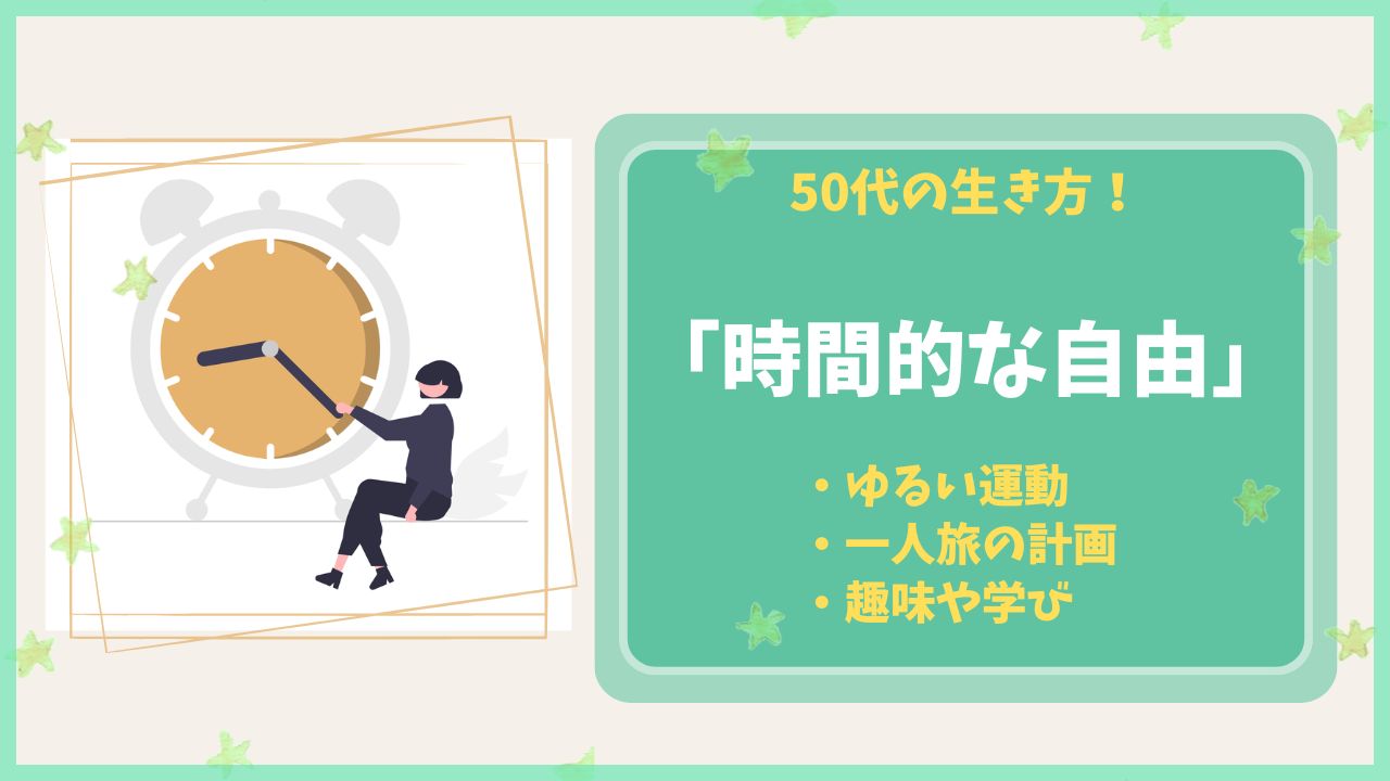 50代の女性が自分だけの時間を満喫し、心を充電するための3つの工夫（ゆるい運動・一人旅の計画・ブログ）を紹介したアイキャッチ画像