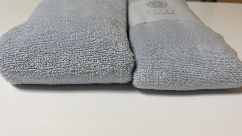 エアーかおる「わたのはな」旧タイプの洗濯前と一度洗濯した後のボリューム比較